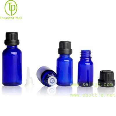 TP-2-20 Cobalt Blue glass bottle with tamper evident cap and orifice reducer